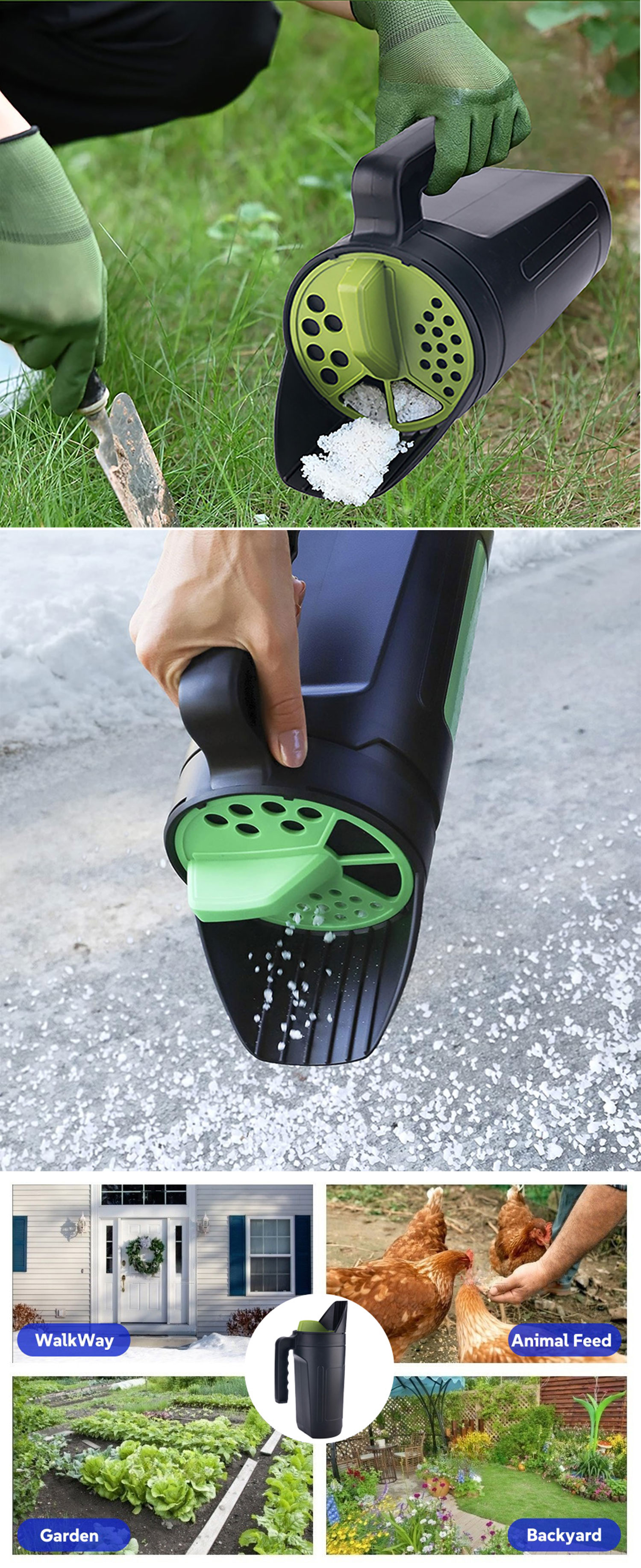 Bouteille d'épandage portative de 2,5 l, avec ouvertures de trous réglables, pour graines de pelouse, sel fondant, mauvaises herbes et épandeur d'aliments