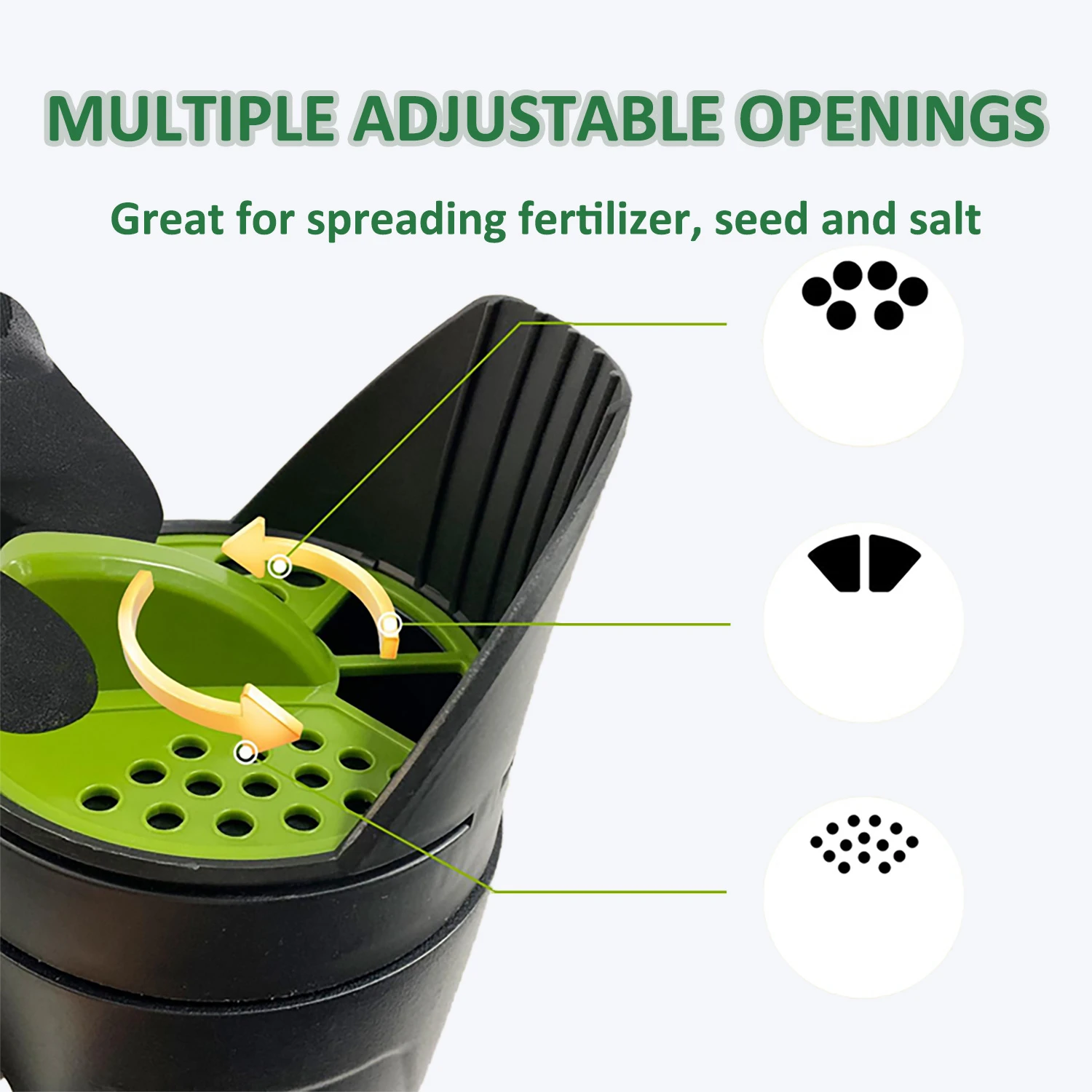 Bouteille d'&eacute;pandage portative de 2,5 l, avec ouvertures de trous r&eacute;glables, pour graines de pelouse, sel fondant, mauvaises herbes et &eacute;pandeur d'aliments