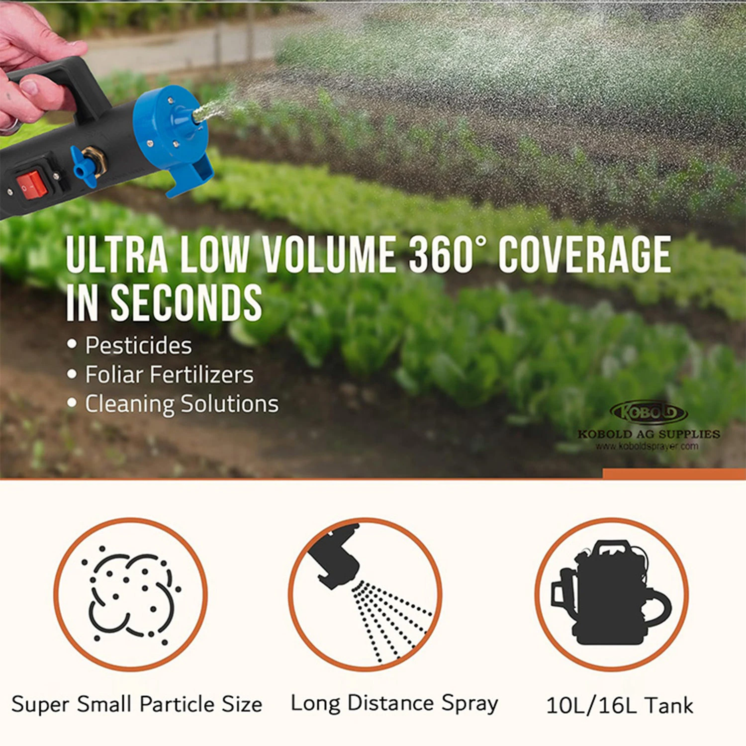 Pulv&eacute;risateur ULV &agrave; batterie au Lithium de 10l, avec gouttelettes r&eacute;glables, pour la lutte antiparasitaire agricole, l'assainissement et la d&eacute;sinfection