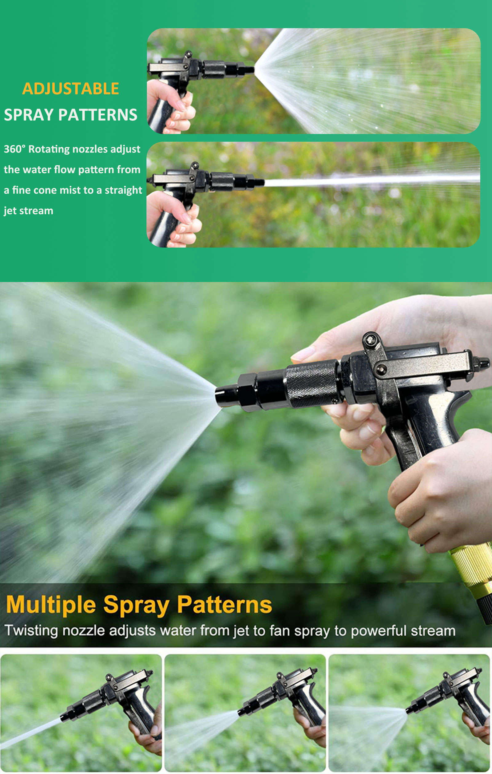 Pistolet de pulvérisation en aluminium, 800 PSI, avec modèles de pulvérisation réglables, pour l'arrosage des plantes, le lavage des voitures, la lutte contre les incendies de forêt