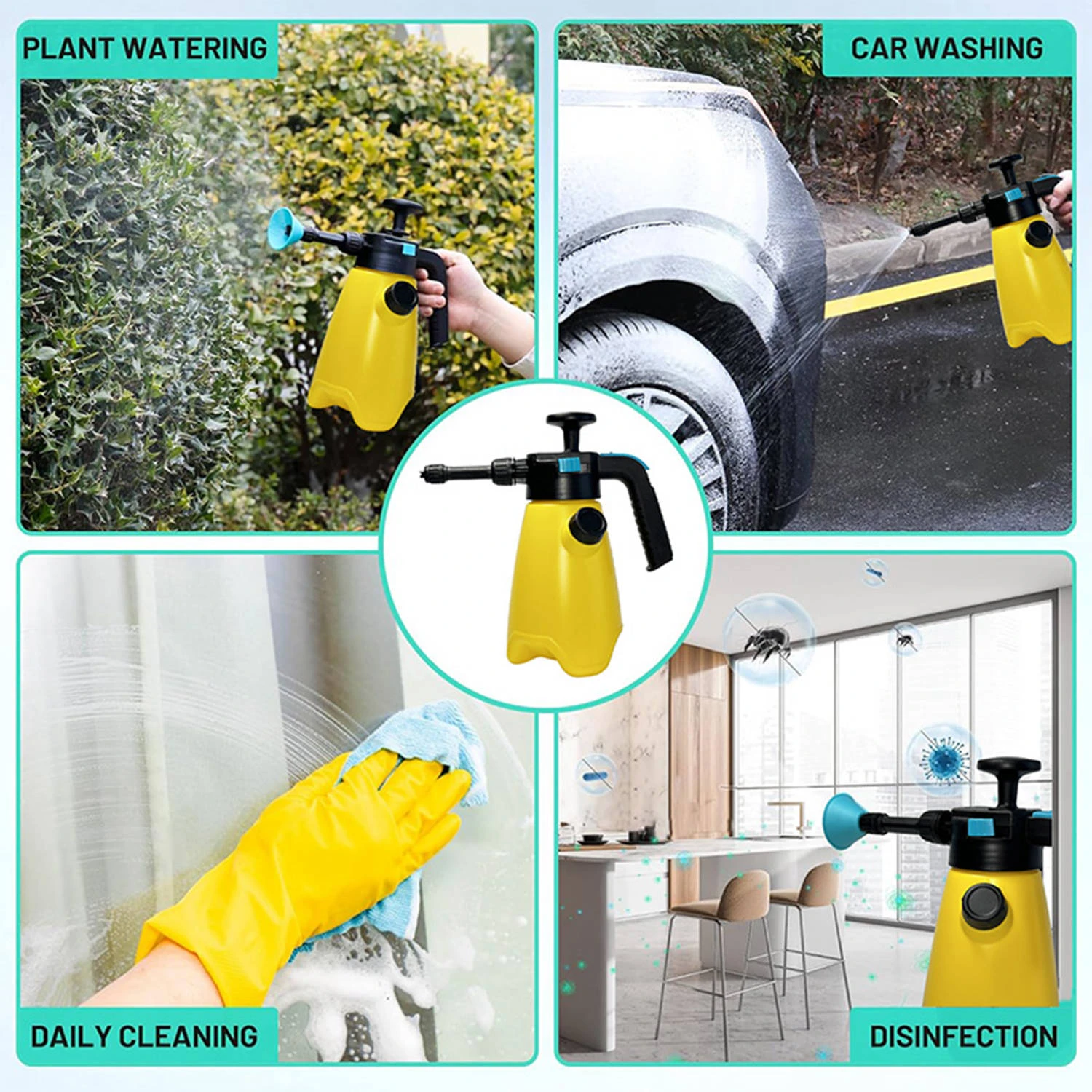 Pulv&eacute;risateur &agrave; pompe &agrave; mousse portatif, 1,5 l, pour lavage de voiture, pulv&eacute;risateur &agrave; pression avec 2 buses pour le nettoyage de la maison, arrosage
