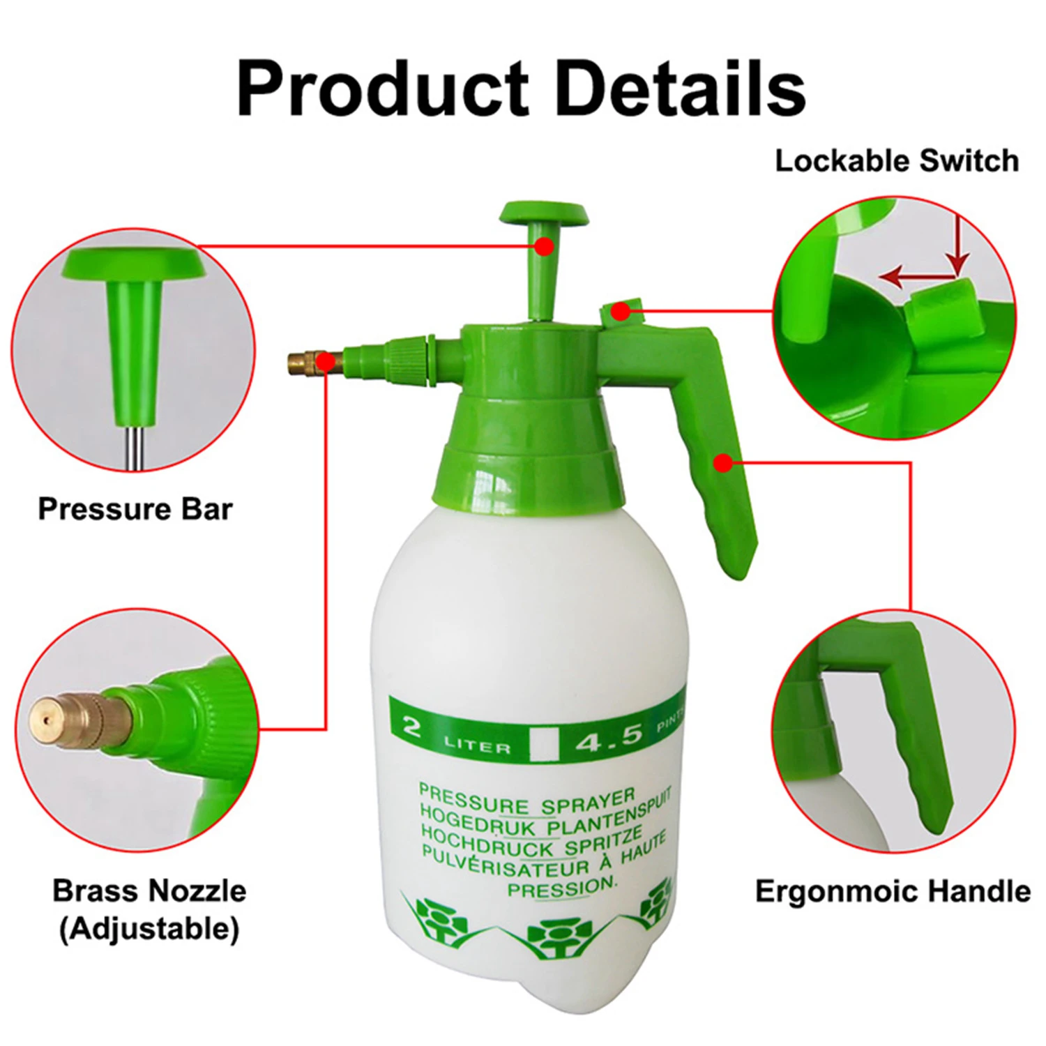 Pulv&eacute;risateur &agrave; pompe &agrave; pression de jardin de 1/2 gallons, avec valeur de s&eacute;curit&eacute; et buse r&eacute;glable pour l'arrosage du nettoyage de la maison et du lavage de voiture
