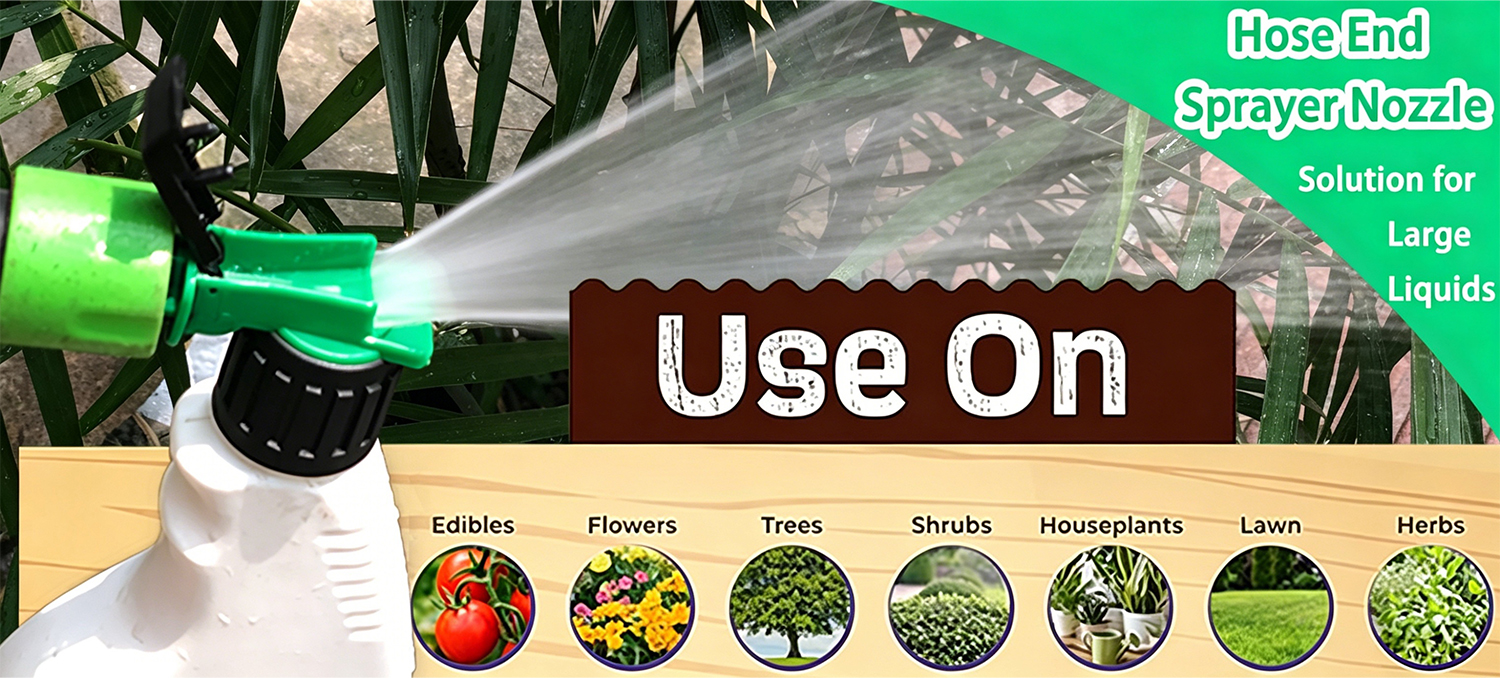Pulvérisateur de jardin à extrémité de tuyau simplifié, avec pulvérisation en ventilateur, mélangeur d'engrais automatique, conception sans interrupteur, pour l'entretien de la pelouse et des plantes