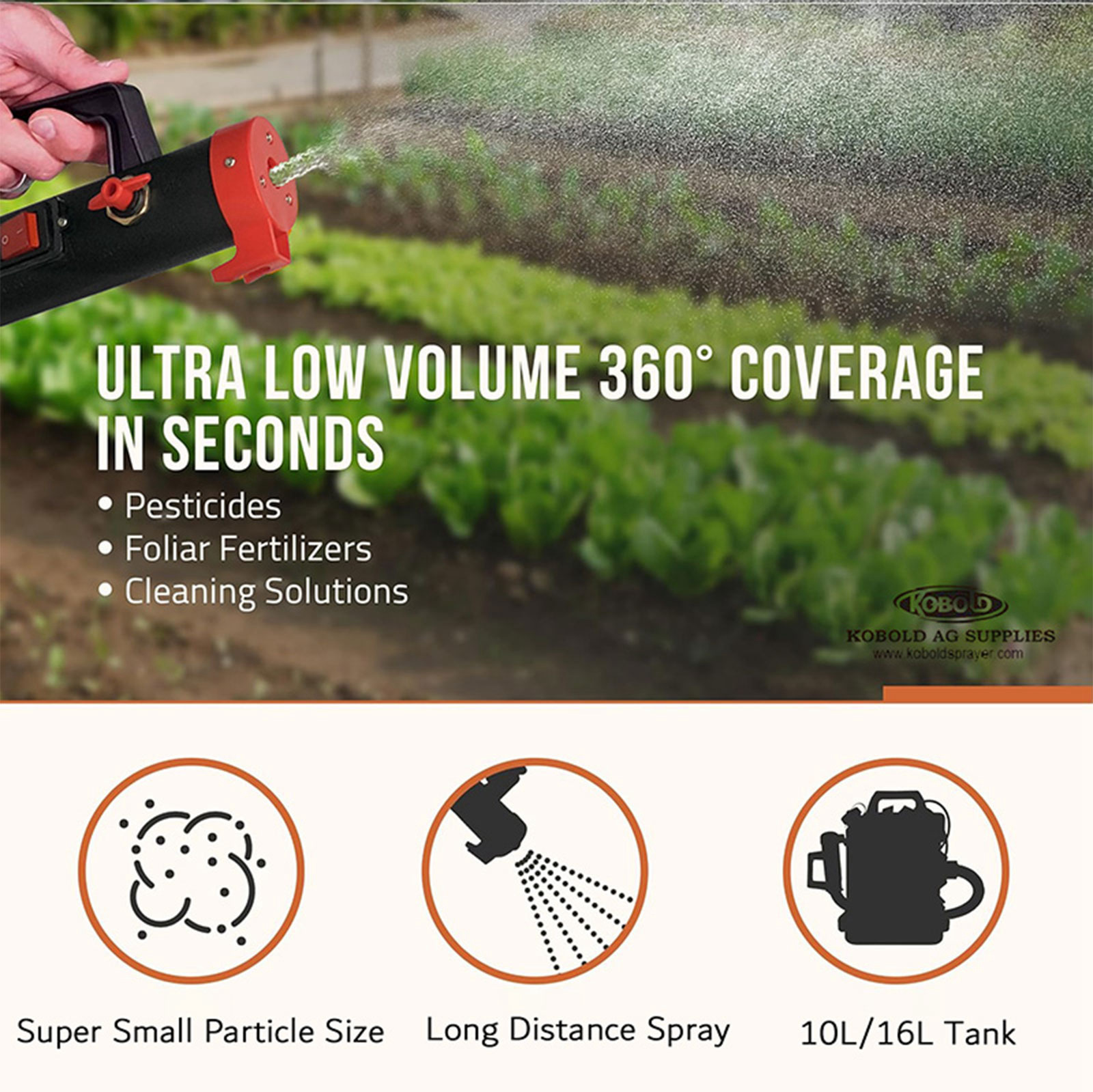 Pulvérisateur de brouillard ULV 16L avec gouttelette réglable pour la lutte antiparasitaire agricole, l'assainissement et la désinfection