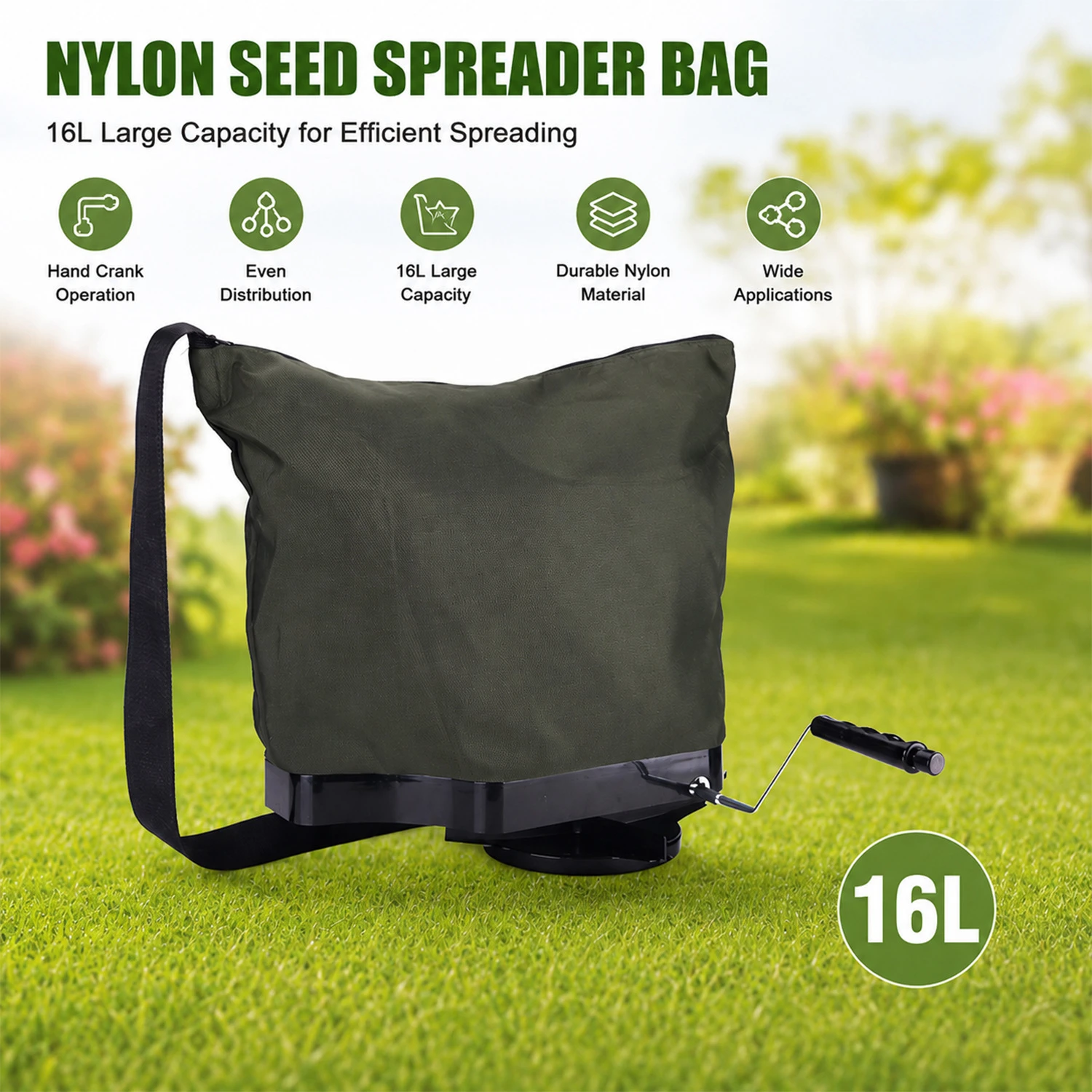 Sac de semoir en nylon de 16 L pour les applications d'engrais et de sel pour pelouse