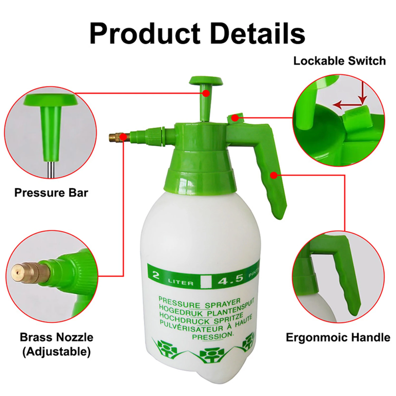 Pulv&eacute;risateur &agrave; pompe &agrave; pression de jardin de 1,5 L pour l'arrosage du nettoyage de la maison et du lavage de voiture