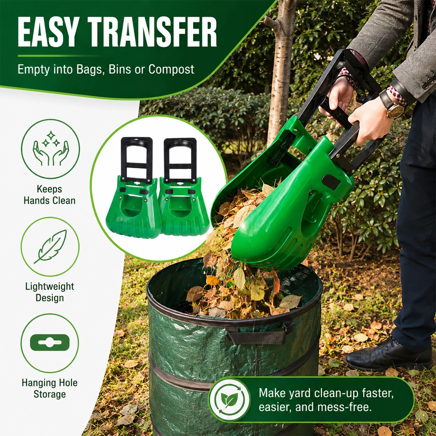 Outil de saisie de feuilles de jardin extra large pour feuilles coup&eacute;es d'herbe et d&eacute;chets de jardin