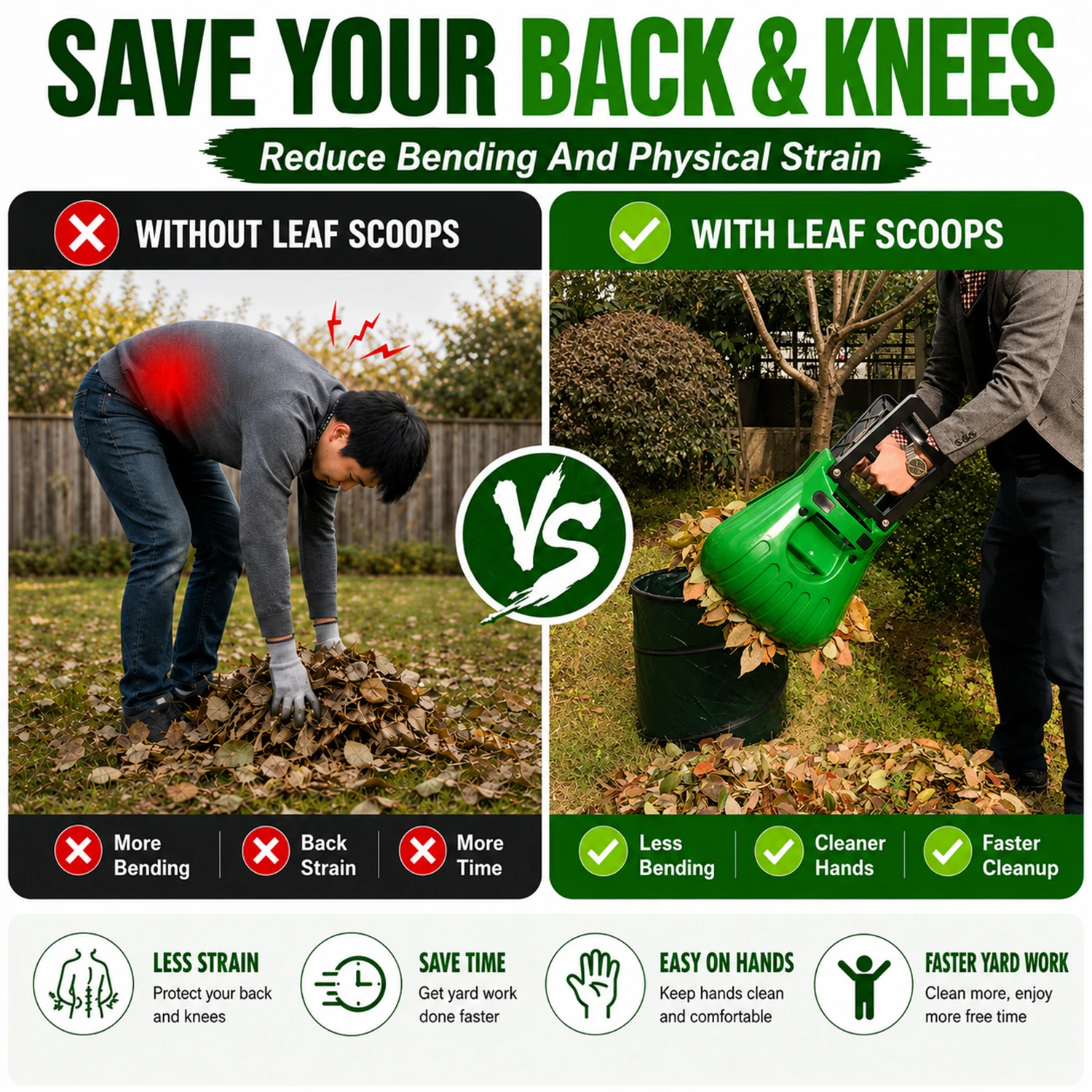 Outil de saisie de feuilles de jardin extra large pour feuilles coup&eacute;es d'herbe et d&eacute;chets de jardin