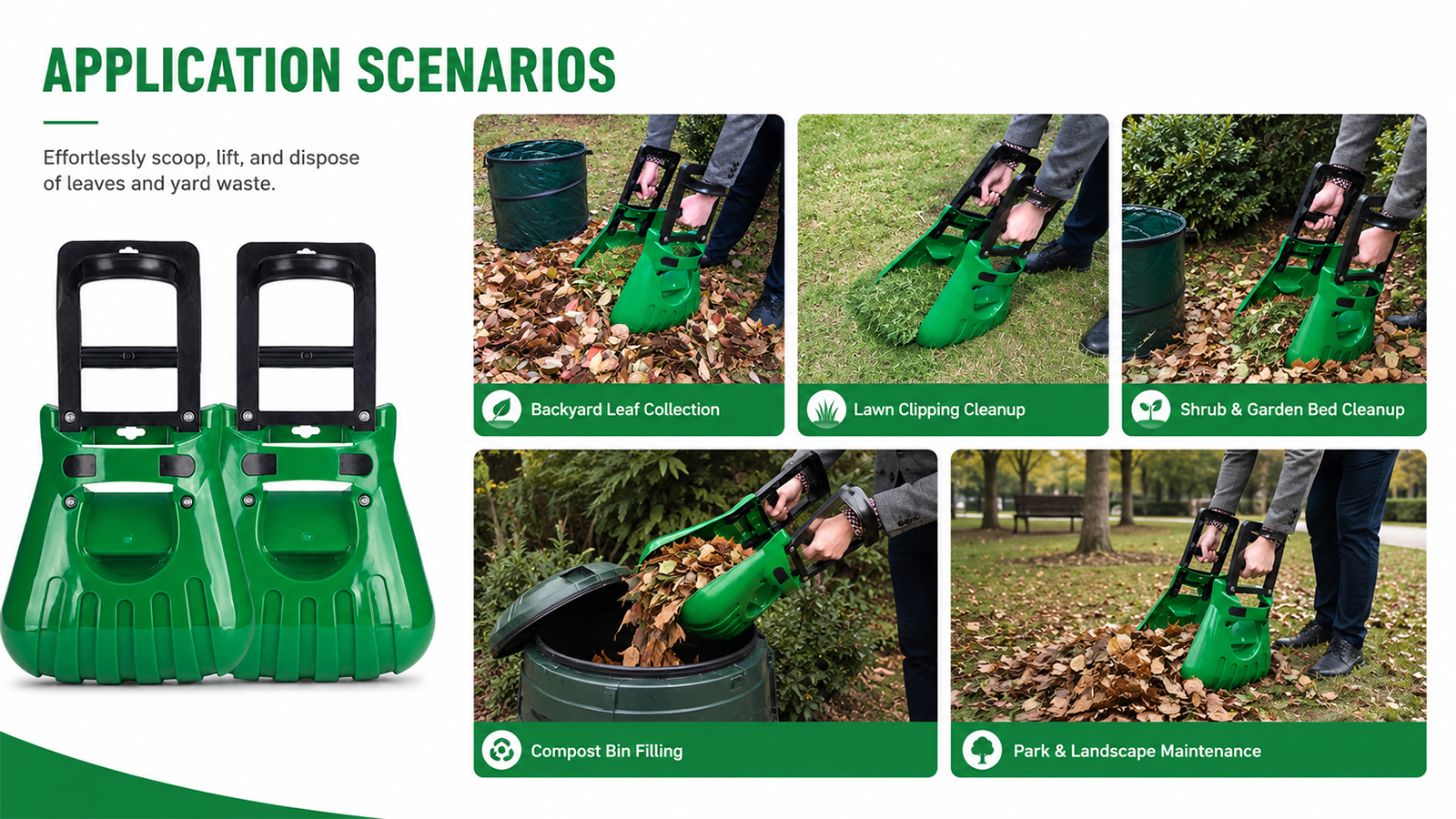 Outil de saisie de feuilles de jardin extra large pour feuilles coupées d'herbe et déchets de jardin