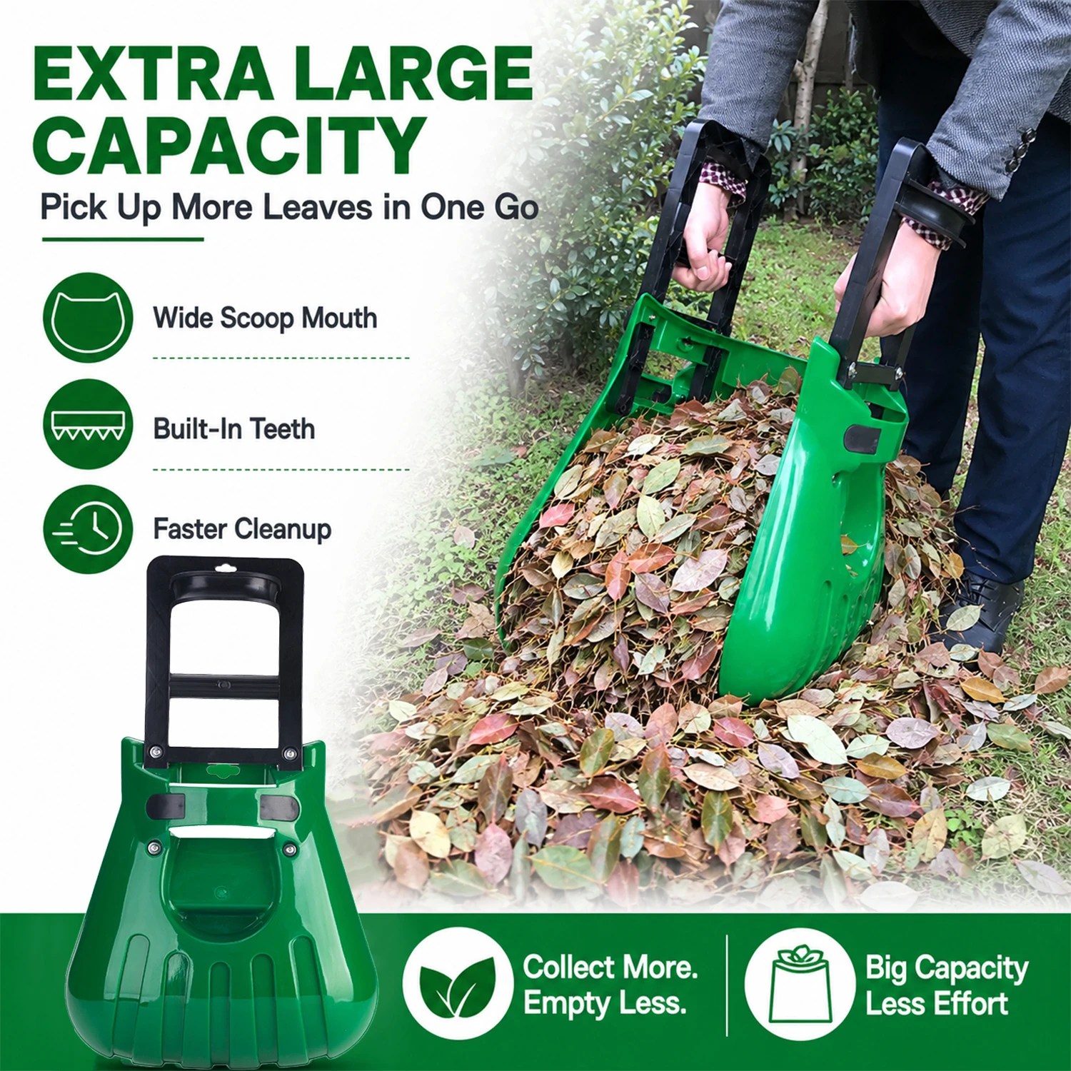 Outil de saisie de feuilles de jardin extra large pour feuilles coup&eacute;es d'herbe et d&eacute;chets de jardin