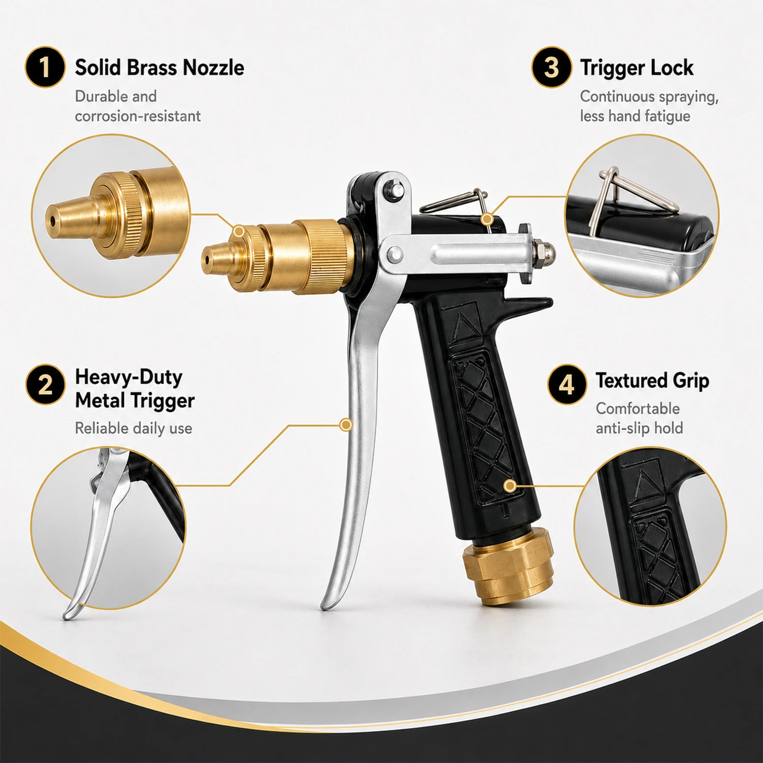 Pistolet pulv&eacute;risateur &agrave; buse r&eacute;glable pour le lavage de voiture, l'arrosage du jardin et le nettoyage ext&eacute;rieur