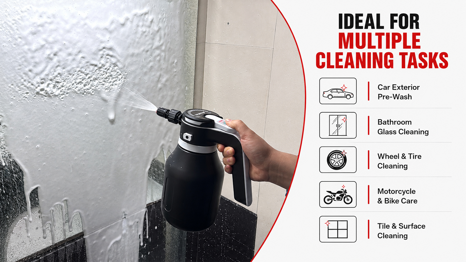 Pulvérisateur de mousse à batterie 2L pour lavage de voiture et nettoyage polyvalent